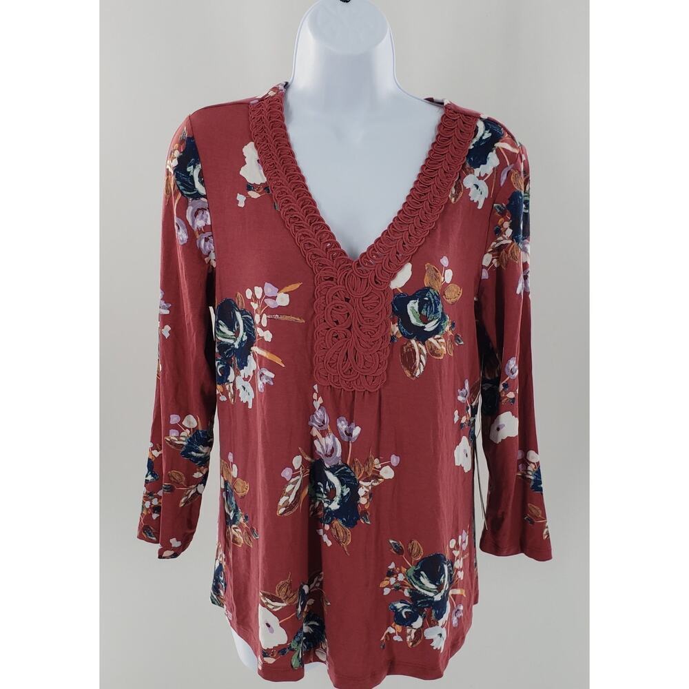 Daniel Rain Stitch Fix floral tunic crochet trim top Size Small Office Work Wear